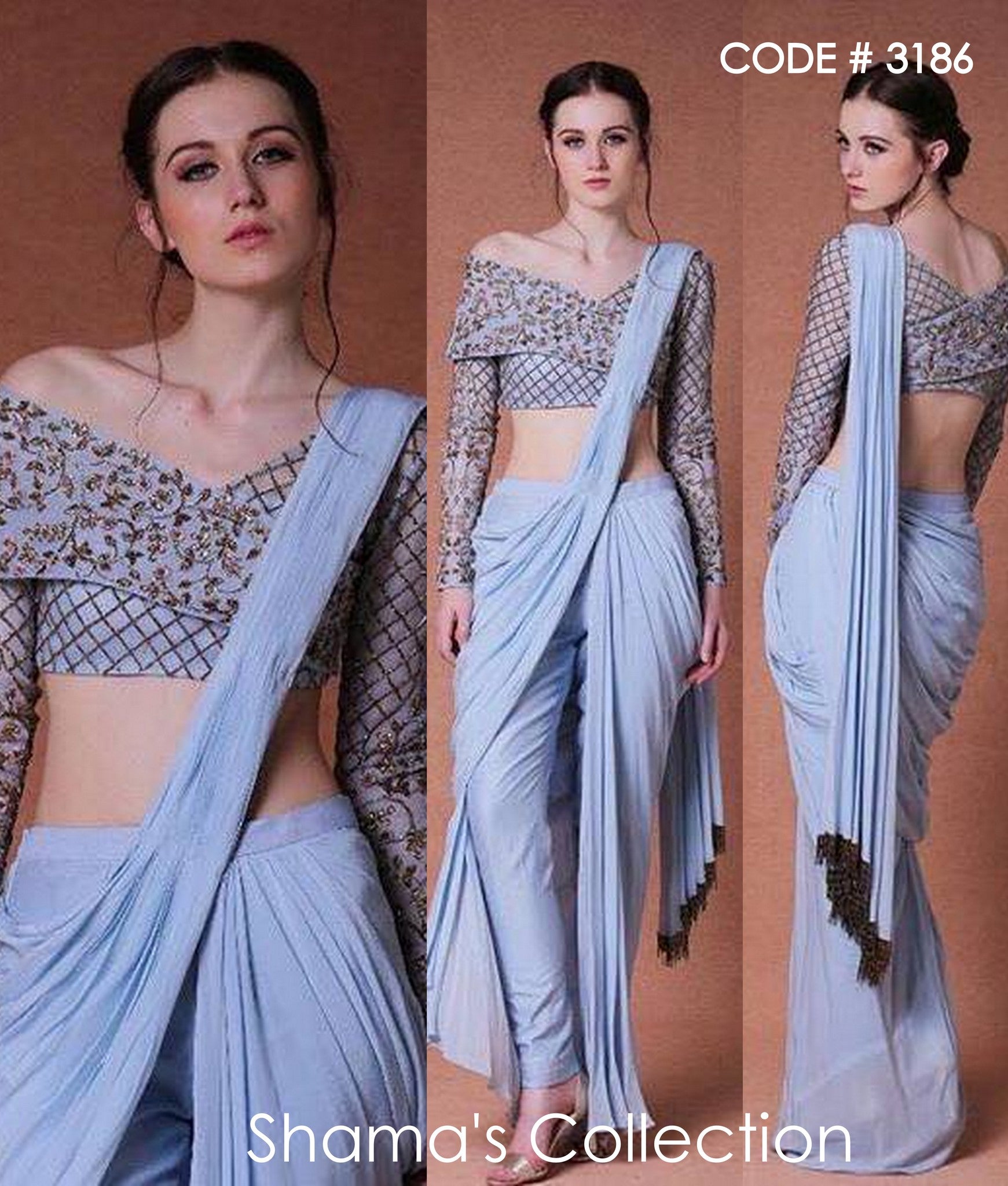 3186 Lavender Drape Saree Gown – Shama ...